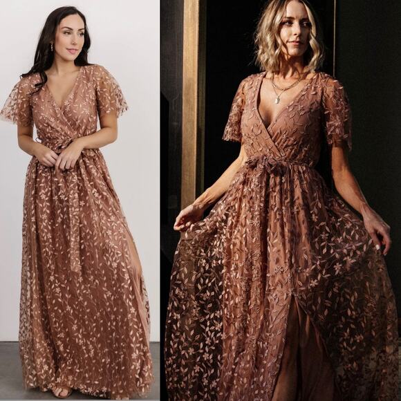 Baltic Born Marseille Vine Embossed Maxi Dress In Nude Rose Size XS - Picture 2 of 16